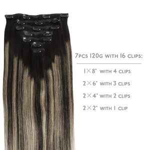 Extensioni di Capelli Umani con Clip 16 Pollici 120g 7 Pezzi Balayage Nero <span class=keywords><strong>Naturale</strong></span> <span class=keywords><strong>Biondo</strong></span> <span class=keywords><strong>Chiaro</strong></span> Remy Doppia Trama Capelli Veri - Product Image 2