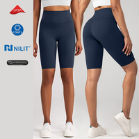 Shorts de sport respirants et doux pour femmes, taille unique, taille haute, sans couture avant, couleur unie, longueur genou, pour gym, fitness, yoga, cyclisme