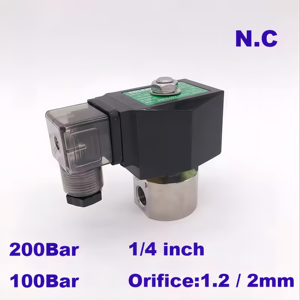 ปั๊มน้ำแรงดันสูง 2 ทาง 200 บาร์/100 บาร์ ขนาด 1/4 นิ้ว 12V DC รูรับน้ำ 1.2 มม./2 มม. แบบ N.C. SPG สแตนเลส สำหรับล้างรถ - Product Image 2