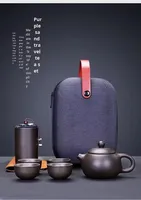 Service à thé de voyage en céramique écologique Pangu Zisha, sac portable, une théière, quatre tasses, théière d'extérieur