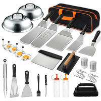 Kit d'accessoires pour plancha 35 pièces, ensemble de spatules de barbecue avec spatules élargies, couvercle de badigeonnage et racloir pour barbecue extérieur