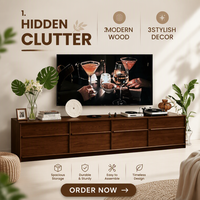 Meuble TV moderne minimaliste en noyer, console multimédia à grain de bois profond, meuble bas avec 4 tiroirs pour home cinéma