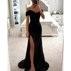 Nouvelles Robes Tendance en Chiffon pour Invitées de <span class=keywords><strong>Mariage</strong></span>, Vente en Gros, pour Femmes, Style Européen et Américain, de Soirée, à Paillettes, Col Bateau, Taille Naturelle, Été - Product Image 2