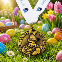 Médaille personnalisée Lapin de Pâques en bronze antique, gaufrée en 3D, pour compétition de chasse aux œufs, événement familial et pour enfants, souvenir rond en alliage de zinc
