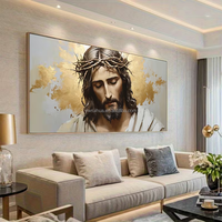 Grande toile murale abstraite moderne représentant Jésus avec couronne d'épines, encadrée avec une marge flottante pour salon