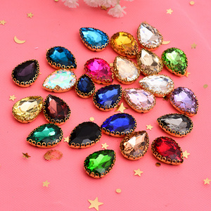 Cristales de Vidrio en Forma de Lágrima, 16 Facetas, Borde Dorado, para Manualidades, Joyería, Decoración de Ropa - Product Image 1