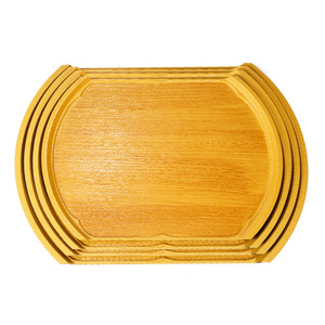 Double Swords <b>Half</b> Moon Japanese Style Tray Wood Grain Non <b>Slip</b> Plastic Yellow Serving Tray For Hotel Coffee Tea Drinks - Product Image 2