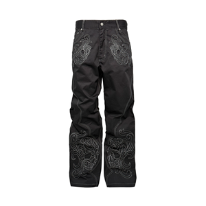 Vaqueros holgados de mezclilla negros con bordado de calavera barroca de alta calidad para hombre y mujer - Product Image 3