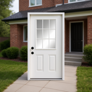 Puerta de Entrada Principal de Fibra de Vidrio de 9 Paneles con Vidrio Low-E, 36 x 80, con Acabado de Grano de Roble Blanco, Estilo Tradicional - Product Image 2