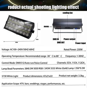 Lumière stroboscopique matricielle à haute luminosité 250W, contrôlée par DMX512, 24x24 <span class=keywords><strong>LED</strong></span> RGB, lumière de scène pour performance, projection stroboscopique, CRI 80 9000K - Product Image 3