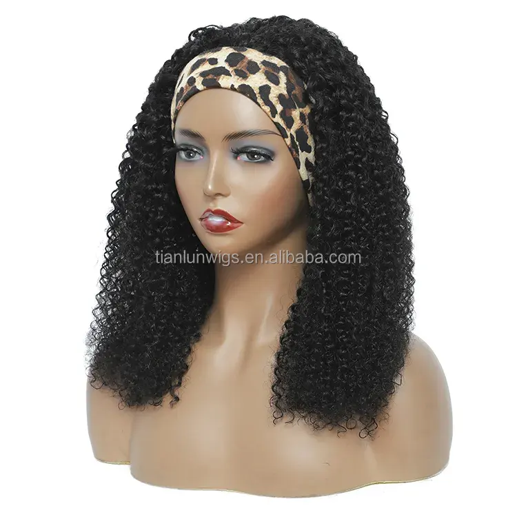 Chine 100% vrais cheveux humains filles coiffure courte Afro femmes bandeau cheveux vierges perruques Afro crépus bouclés demi perruque avec bandeau