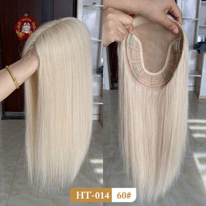 Postizo de Cabello Humano Rubio Platino con Base de Seda 6.5x7, Cabello Virgen Europeo Remy Fino para Mujer, Postizo de Cabello Humano con Parte Superior de Seda en Existencia - Product Image 1