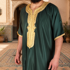 Djellaba, Thobe, Jubbah, Kandora, Kaftan marocain d'été brodé au crochet fait main de qualité supérieure, anti-plis, pour homme - Product Image 3