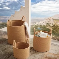 Panier à linge en tissu de coton tissé à la main avec poignées, style Instagram, rangement cylindrique pour vêtements et jouets en peluche