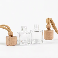 Flacon de parfum pour voiture en verre de 8 ml, transparent, vide, diffuseur, avec couvercle en bois, pour huiles essentielles, désodorisant, rechargeable