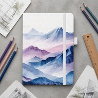 Carnet à couverture rigide en gros avec motif paysage aquarelle, pages sans acide, fermeture élastique, bloc-notes pour le croquis