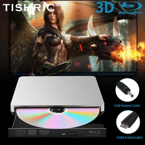 TISHRIC Slim pembaca pembakar Blu-ray, USB 3.0 CD DVD eksternal Bluray Drive Burner untuk Windows XP/7/8/10 MacOS komputer Laptop