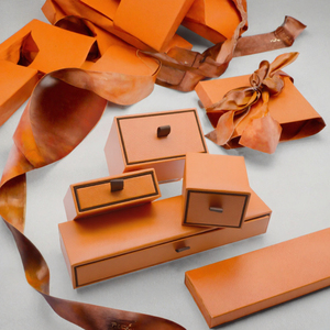 Boîte à bijoux de luxe en similicuir orange, ensemble de boîtes à tiroirs multi-tailles, boîte cadeau personnalisée avec logo pour la vente au détail - Product Image 3
