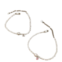 Bracelet chaîne en argent sterling 925 avec perle d'eau douce et breloque cœur en zircon rose de Source Jewelry Factory