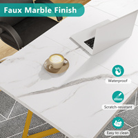 Table de salle à manger rectangulaire blanche Tribesigns avec pieds en métal doré robustes, table de salle à manger pour 8 personnes, mobilier de restaurant