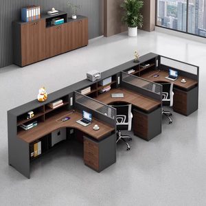 Combinazione Scrivania e Sedia per Ufficio, Postazione a L in Acciaio Minimalista Moderna con 4 Posti e 6 Schermi, Tavolo per Computer - Product Image 4