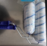 Rouleau à peinture professionnel de qualité industrielle OEM, 7 pouces, bleu rayé, fibres synthétiques, manche en plastique