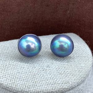 Pendientes de Perlas Mabe Azules Mabei World, Chapados en Oro de 18K, Platino, Forma Redonda, Perla de Agua Salada, Clásicos para Mujer, Uso Diario - Product Image 1