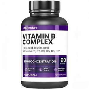 Comprimés de Vitamine B Complexe OEM ODM avec Acide Folique, <span class=keywords><strong>Biotine</strong></span>, Vitamines B1, B2, B3, B5, B6, B12, 60 Comprimés Complément Alimentaire - Product Image 1