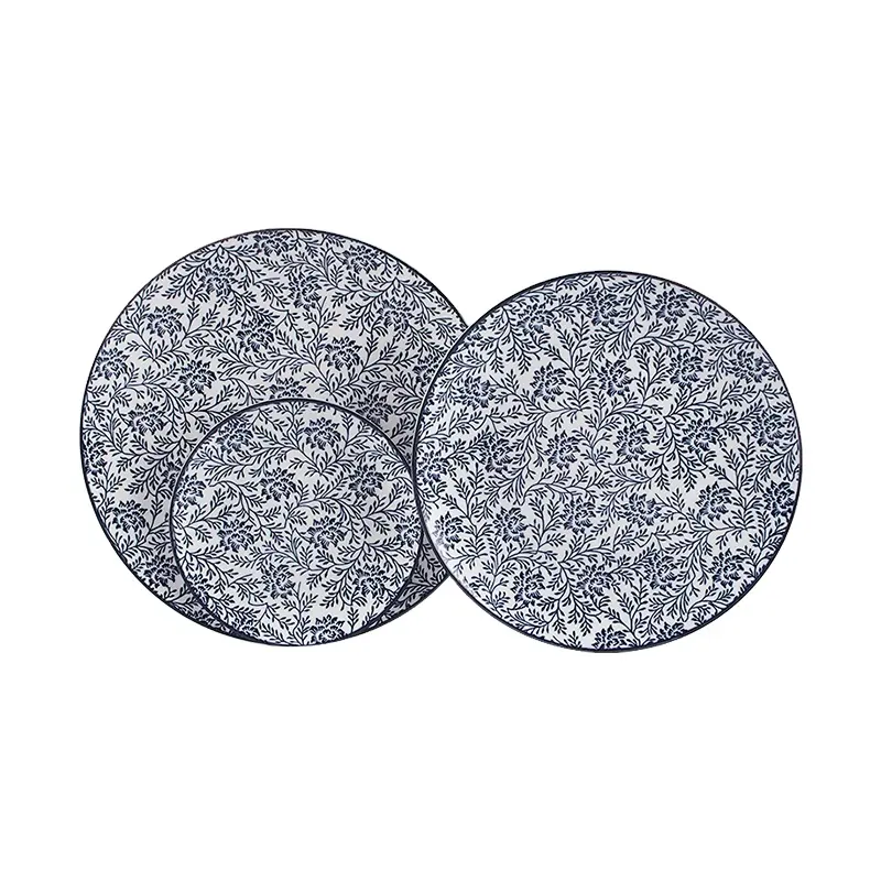 New Design Ceramic Tableware Japanese Blue And White Porcelain Plates Vintage Printed Porcelain Plate