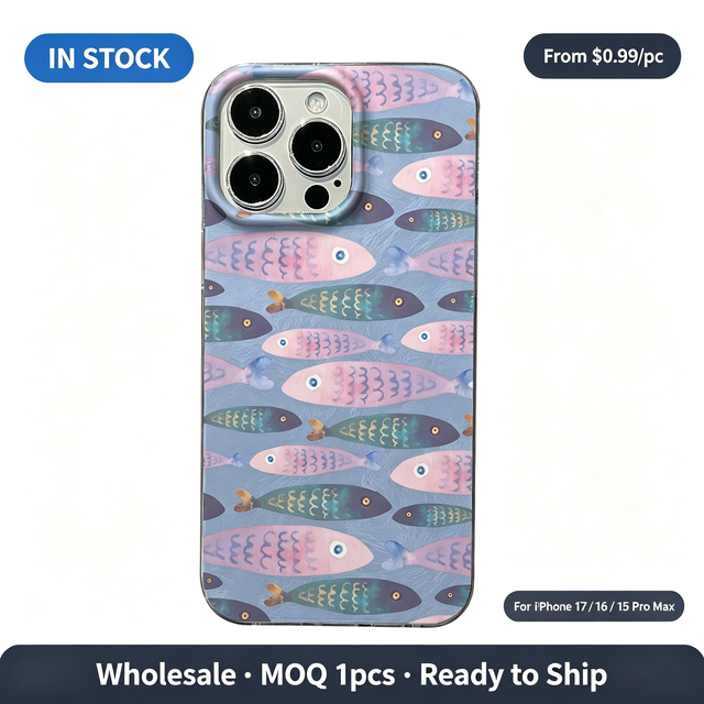 Cute Watercolor Pink & Blue Fish Pattern Clear TPU Case, Soft Aesthetic Phone Cover for iPhone 17 16 15 14 13 Pro Max