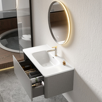 Meuble-lavabo de salle de bain de luxe italien, sans poignée, à porte unique, étanche, avec vasque flottante, armoire de rangement minimaliste pour hôtels et maisons.