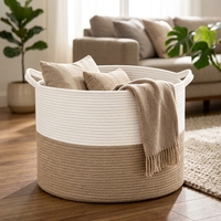 Panier pliable en corde de coton 65L XXXL grand format avec poignée, panier de rangement rectangulaire tressé pour couvertures de crèche et jouets d'enfants