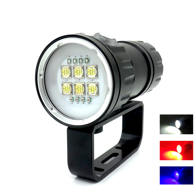 LED Diving Flashlight Professional Underwater Photography Torch Powerful LED Blue+Red+White Light Diving Flashlight