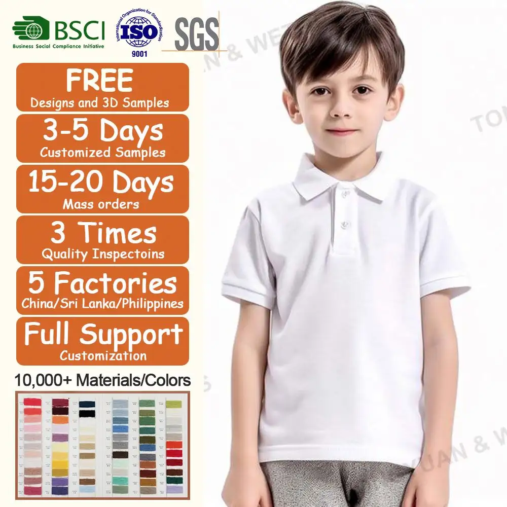 เสื้อโปโลผ้าฝ้ายแขนสั้นสำหรับเด็กผู้ชายเสื้อโปโล100% ชุดนักเรียนแบบกำหนดเอง4-15ปี