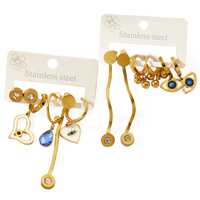 Ensemble de boucles d'oreilles en acier inoxydable et or 18 carats, créoles pendantes avec breloques œil, étoile, papillon, cristaux CZ verts et rouges, bijoux pour femmes, vente en gros, personnalisation OEM