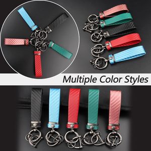 Turcee sợi carbon nội thất chính Fob chống mất D-Ring Phụ Kiện Xe Hơi Keychain trong da đen xe Keyring - Product Image 5