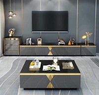 Table basse et meuble TV modernes de luxe léger, combinaison pour salon, avec fonction de rangement en verre trempé, mobilier de maison