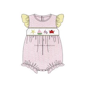 Puresun summer girls boutique clothes crab ricamo seersucker girls clothing set nuovo design smocked baby girl clothes - Product Image 3