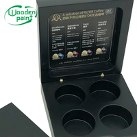 Boîte de luxe pour capsules de café Nespresso à 4 emplacements, personnalisée, haut de gamme, noire mate, laquée, emballage en bois artisanal pour hôtel