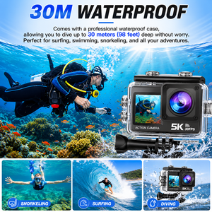 Caméra d'action multifonctionnelle 5K avec enregistrement en boucle, mode caméra embarquée, time-lapse, ralenti, photo chronométrée, plongée, MicroSD - Product Image 5