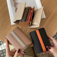 Nouveau Porte-cartes en Cuir Grainé Haut de Gamme, Portefeuille Mini à Rabat Color Block, Multi-emplacements pour Cartes, Porte-monnaie Portable pour Cartes d'Identité et de Crédit
