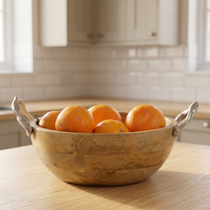 Tazón de madera con asas de aluminio, hecho a mano, estilo nórdico, para frutas, para uso doméstico. - Product Image 3