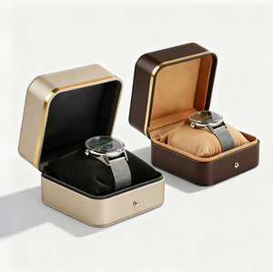 Boîte d'emballage de luxe pour montre individuelle, étui à montre en cuir PU avec bord doré, boîte à montre avec coussin doux pour cadeau d'amateur de montres - Product Image 4
