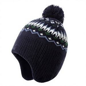 Bonnet tricoté unisexe avec pompon, motif géométrique, chapeau d'hiver pour usage extérieur et décontracté, adulte 56-58CM - Product Image 1