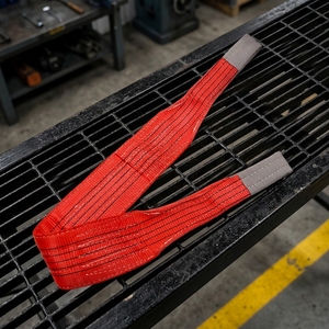 Sangle de levage tissée en PE <span class=keywords><strong>5t</strong></span> de qualité supérieure, rouge, œillets, certifiée CE pour le levage de charges lourdes en atelier et en construction - Product Image 3