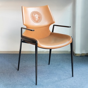 Chaises de salle <span class=keywords><strong>à</strong></span> manger vintage françaises Base couleur orange en métal ou en bois, chaises de salle <span class=keywords><strong>à</strong></span> manger de luxe grises et dorées argentées avec dos anneau - Product Image 4