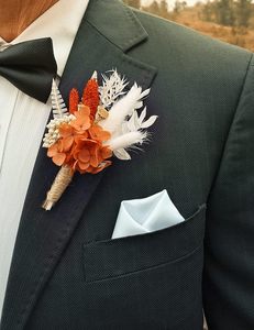 Handmade Fall Dried Flower Boutonniere Set for Men's <strong>Boho</strong> <strong>Rustic</strong> <strong>Wedding</strong> Anniversary Party <strong>Decor</strong> (Terracotta) - Product Image 6