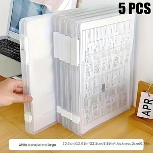 Cajas de almacenamiento de archivos de plástico A4 transparentes, 5 unidades, diseño de tapa de doble hebilla, resistente al agua, a prueba de polvo, visibilidad clara, para escritorio - Product Image 2