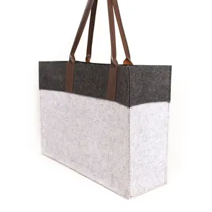 Fac Wholesale Fashionable Flap Tote Bags Durable Soft Wool Felt Fabric with PVC Lining Two Handles