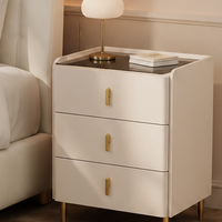 Table de Chevet Intelligente en Verre, Luxe Moderne, Convertible, avec Trois Tiroirs en Cuir, Multifonctionnelle, Haut-parleurs Intégrés, pour Appartement et Chambre à Coucher